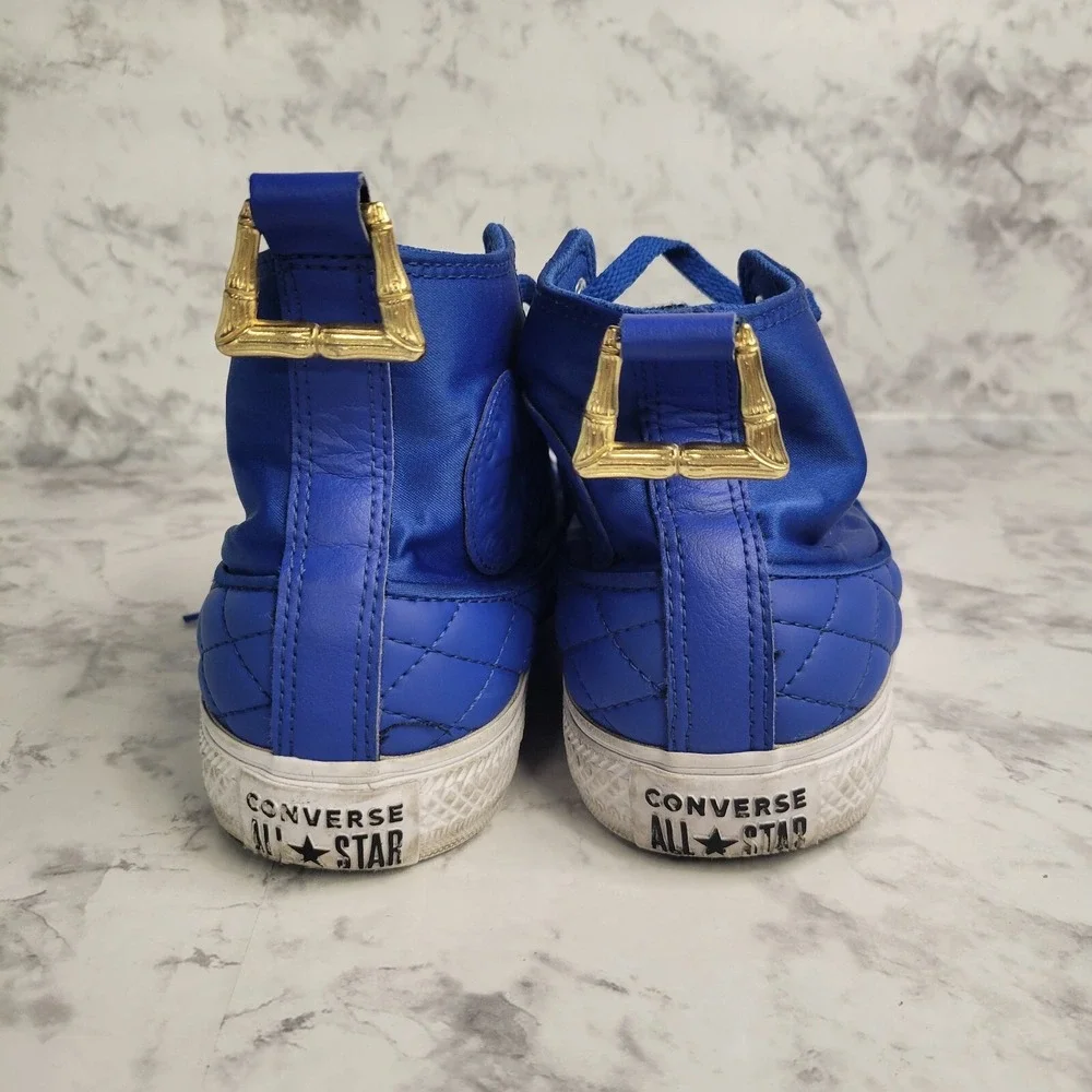 Converse Chuck Taylor All Star High Top Blue‎ Satin Quilted Gold Bamboo Sneakers